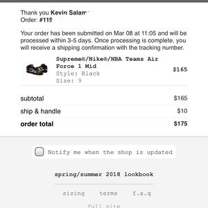 NBA x Nike x Supreme Air Force one mid size 9